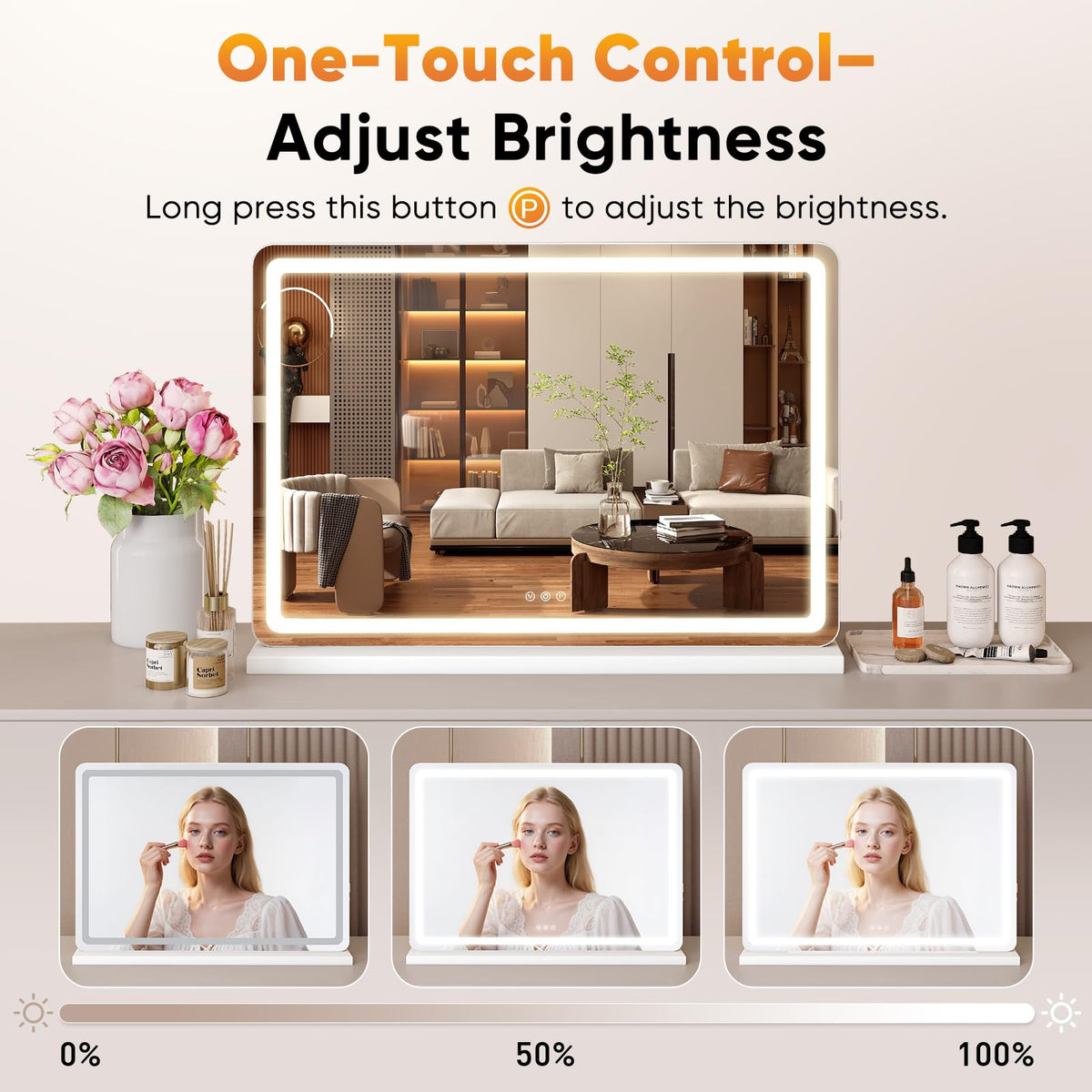 NEWBULIG LED Vanity Mirror displaying warm lighting