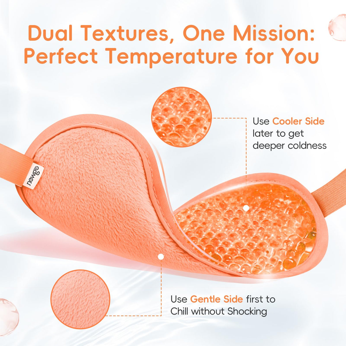 NEWGO Cooling Eye Mask dual-sided design showing plush and plastic sides