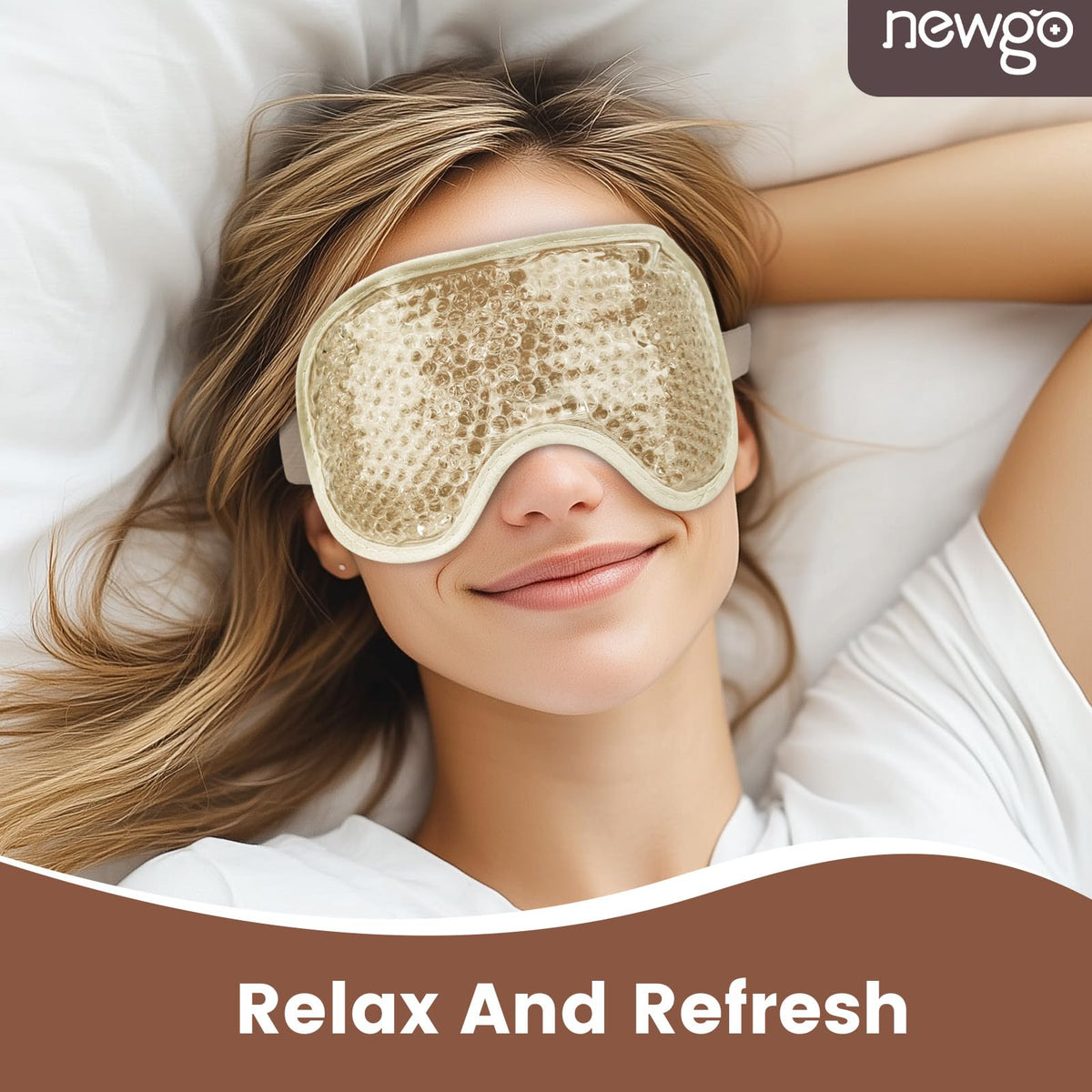 NEWGO Cooling Eye Mask in use on a person relaxing