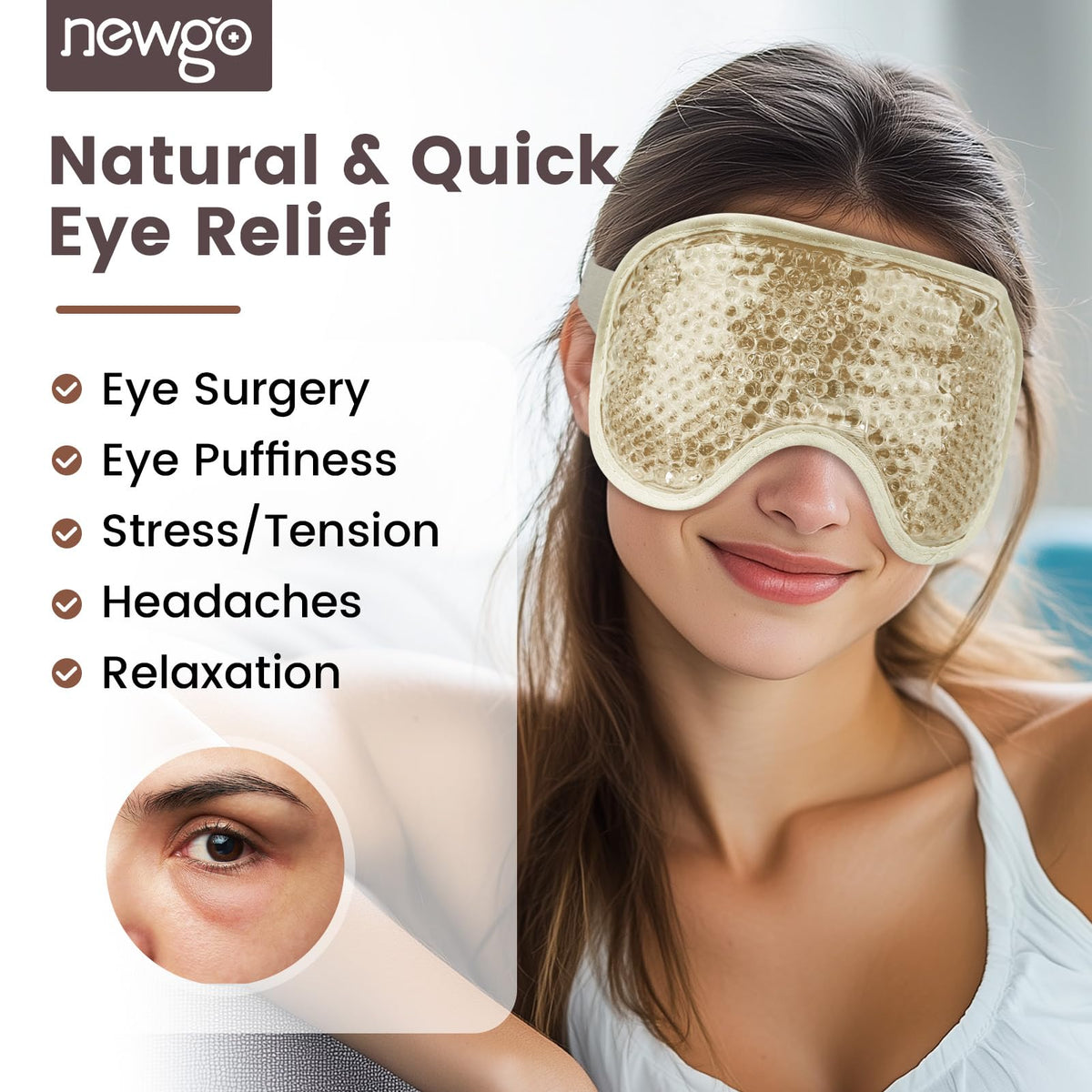 NEWGO Cooling Eye Mask side view showing adjustable strap