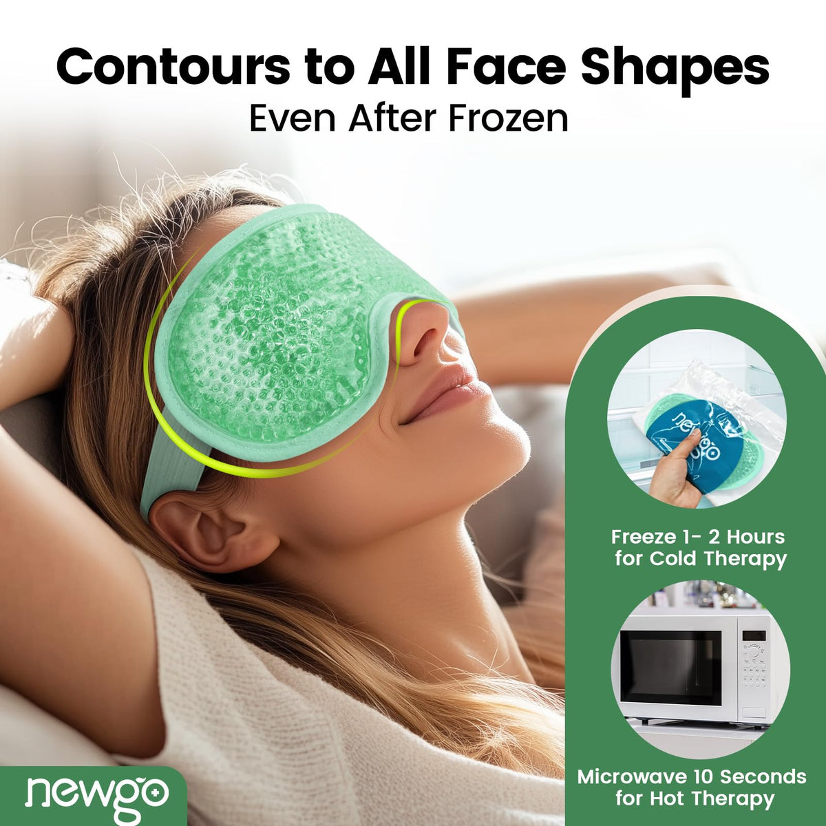 NEWGO Cooling Eye Mask side view with gel pack