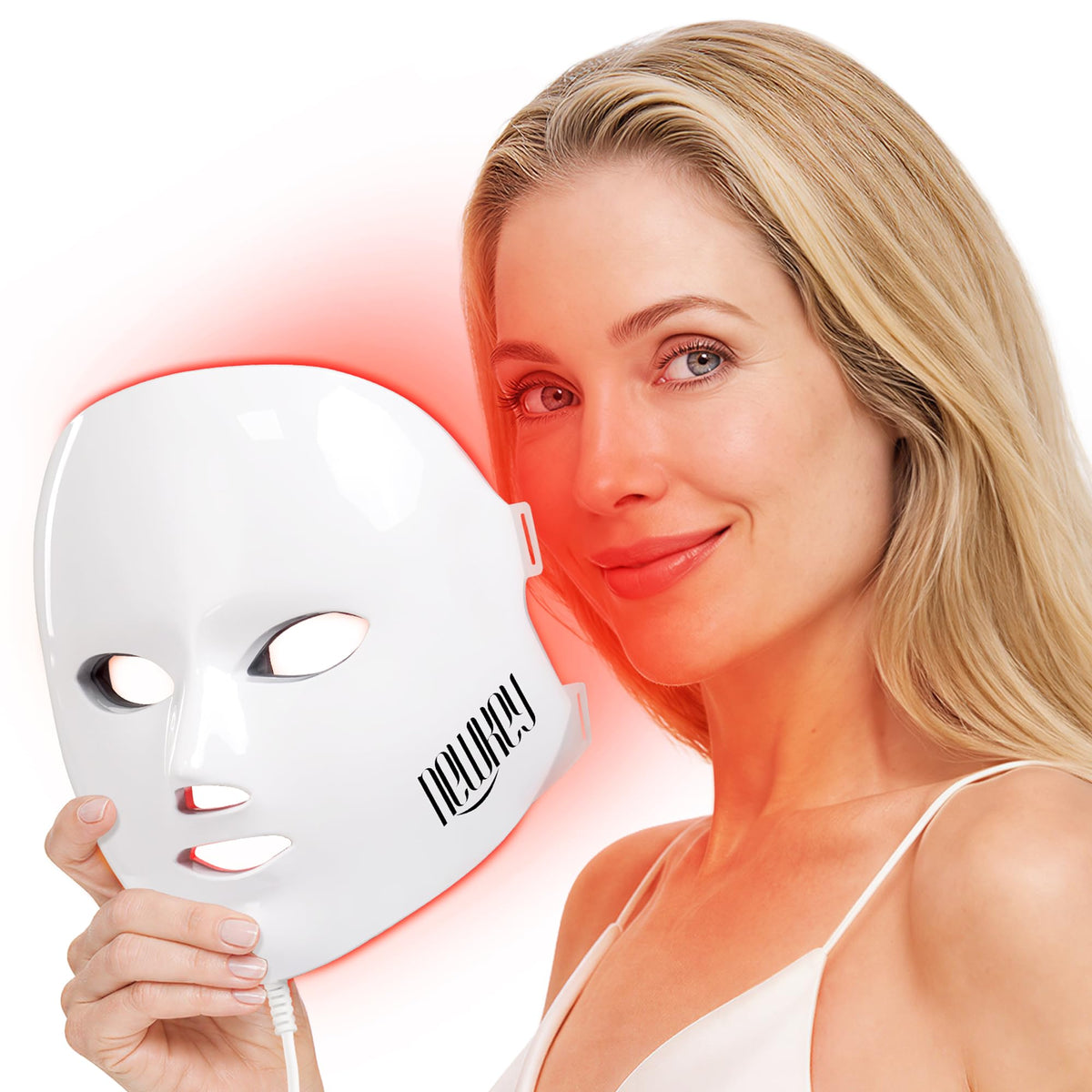 NEWKEY Red Light Therapy Mask front view with adjustable straps