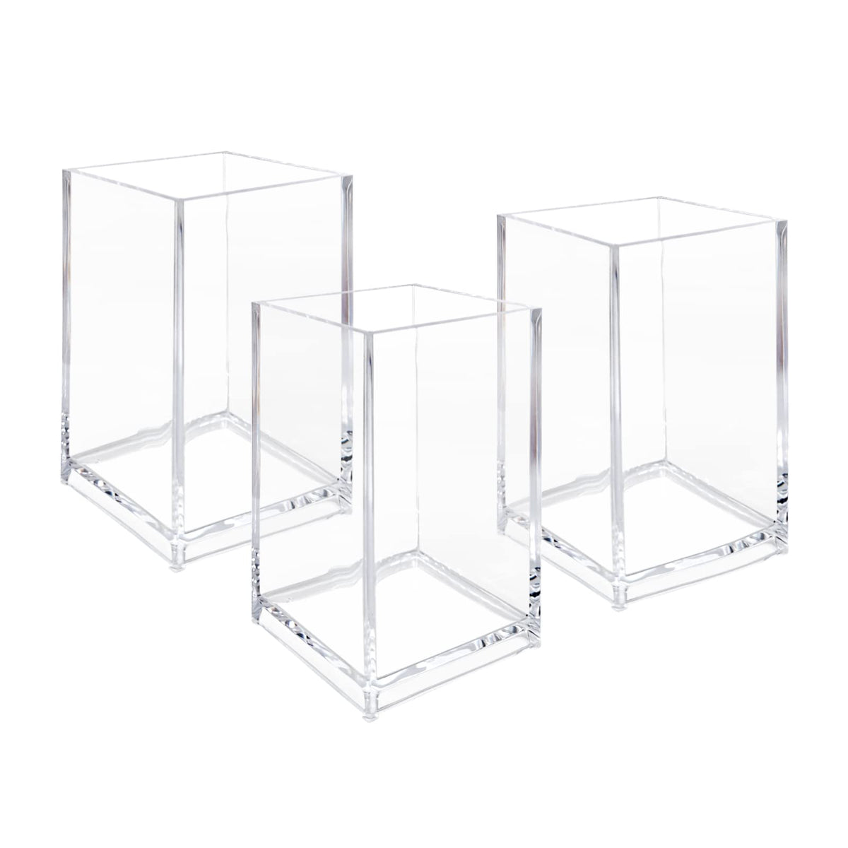 Newkita 3 Pack Clear Acrylic Cosmetic Pencil Holder Cup front view
