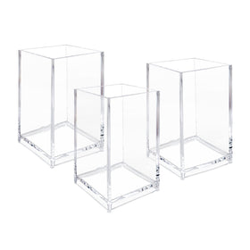 Newkita 3 Pack Clear Acrylic Cosmetic Pencil Holder Cup front view