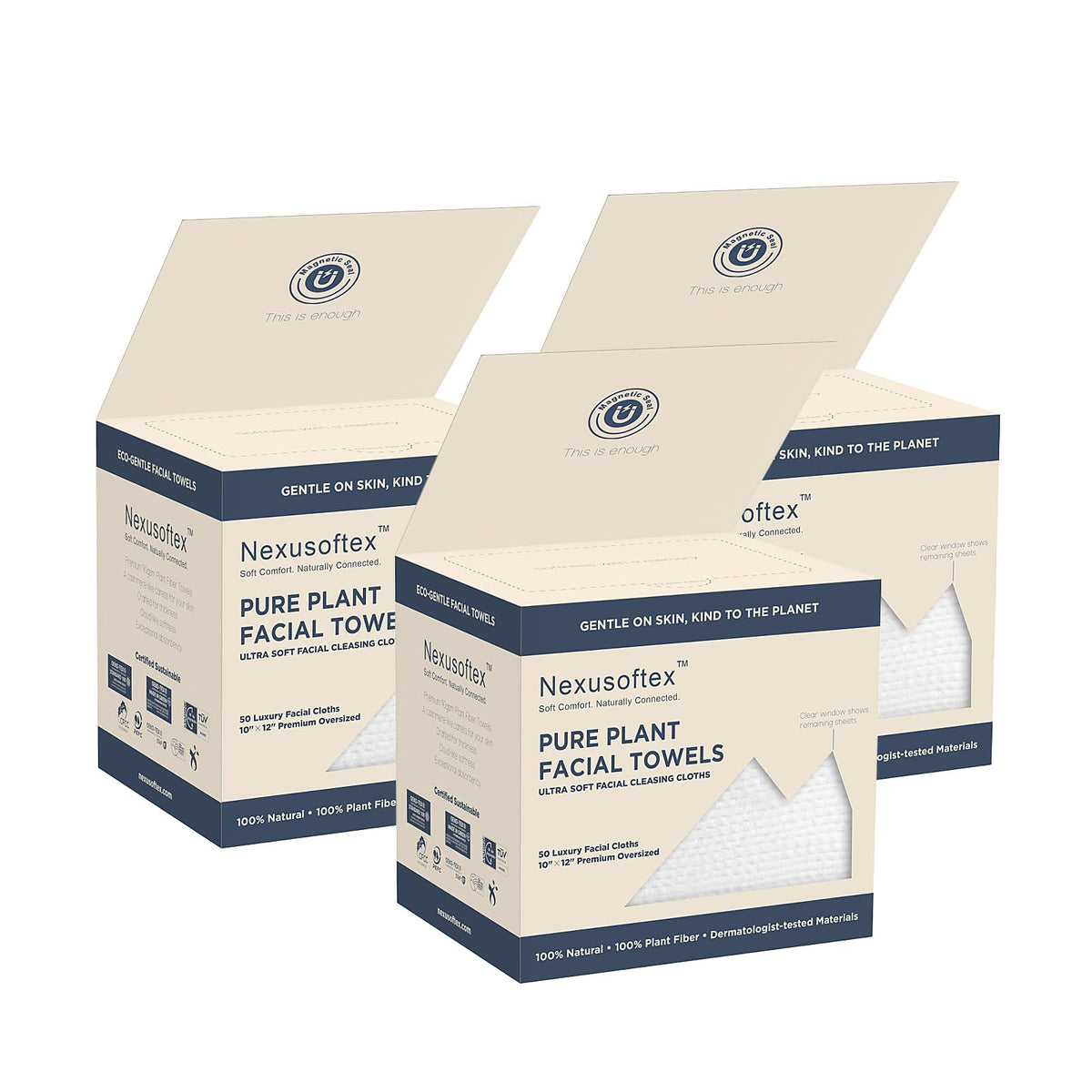 Nexusoftex Premium Disposable Face Towels 10"x12" XL in packaging with visibility window