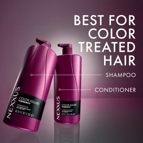 Nexxus Color Assure Vibrancy Shampoo & Conditioner in a bathroom setting