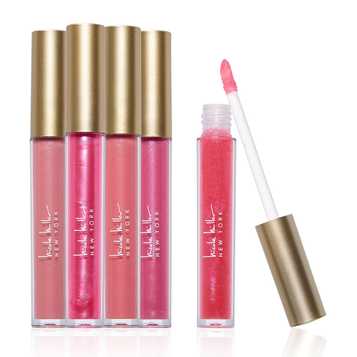 Nicole Miller Lip Gloss Collection 5-piece set with navy and gold packaging