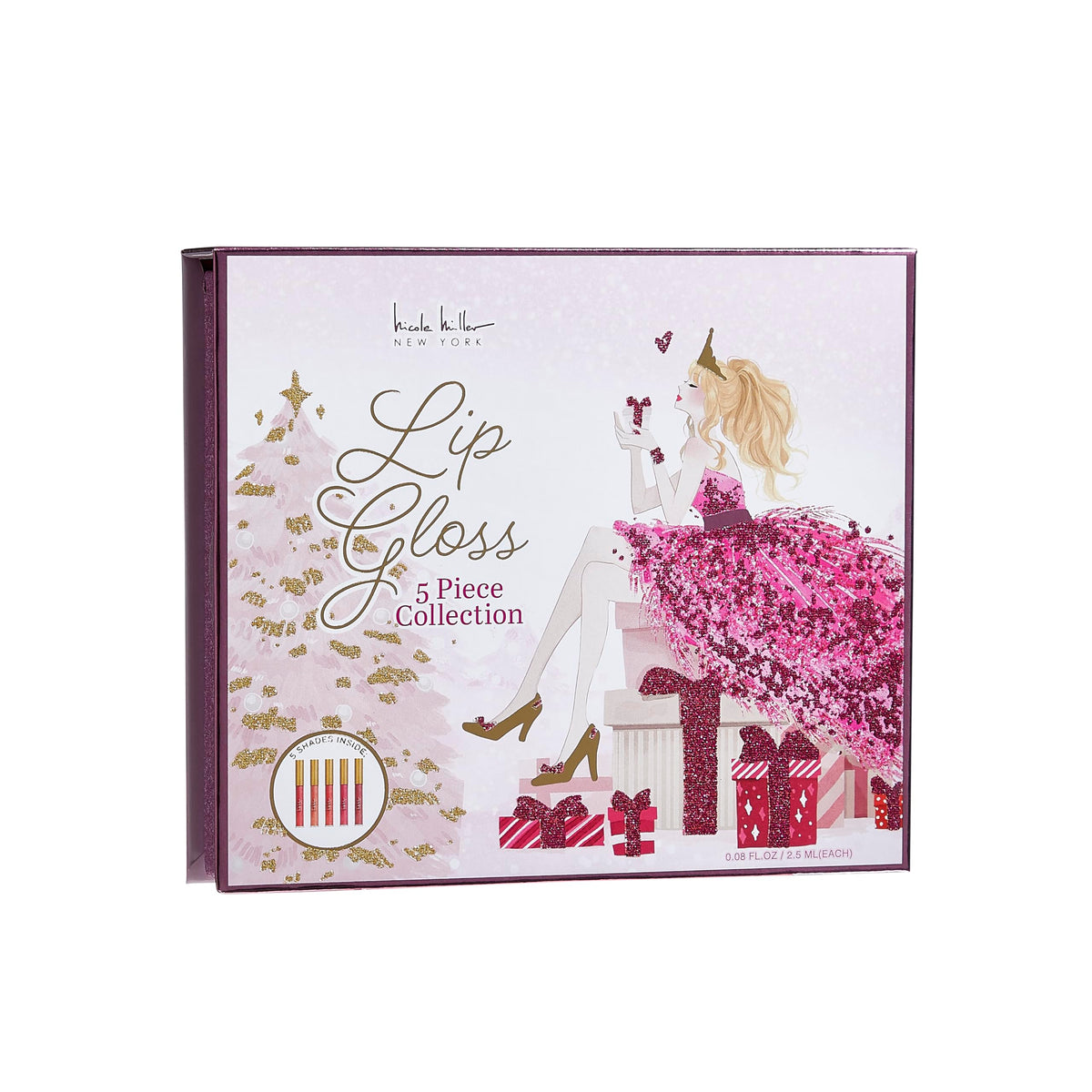 Nicole Miller Lip Gloss Collection displayed elegantly on a vanity