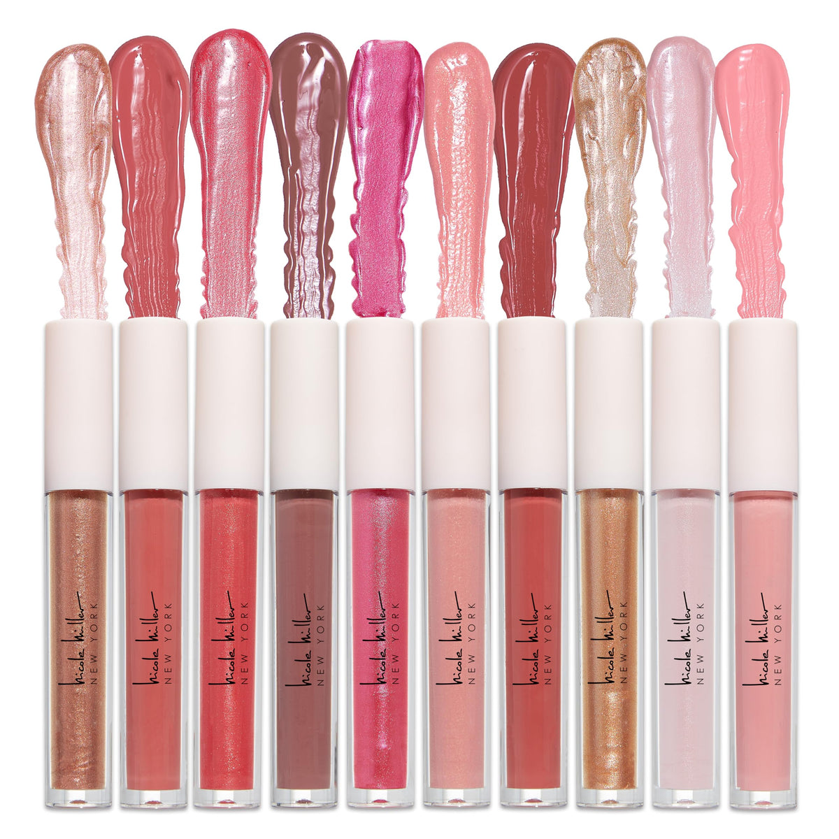 Nicole Miller Lip Gloss tubes arranged in a row