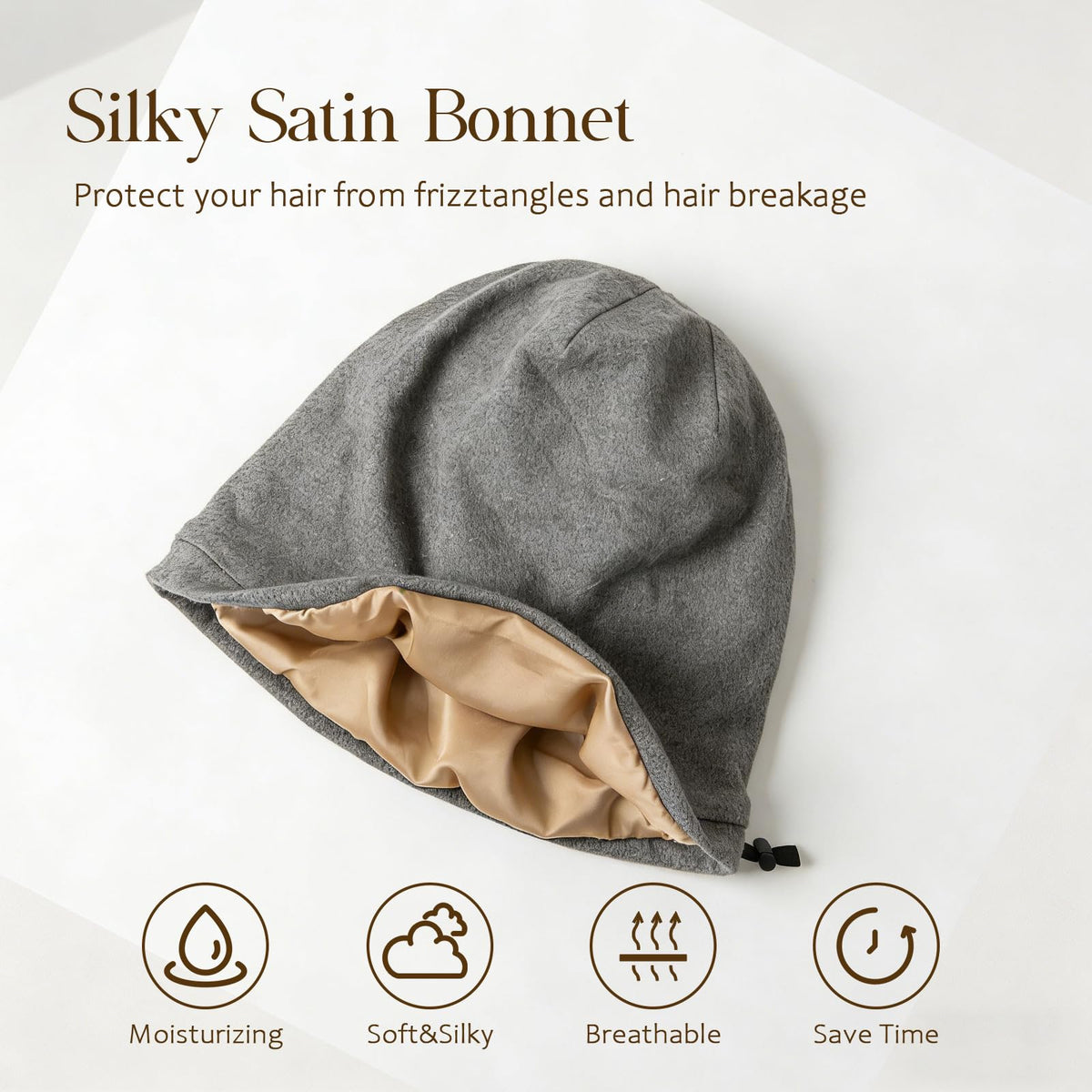 NICPOO Silk Satin Bonnet Hair Wrap adjustable strap detail