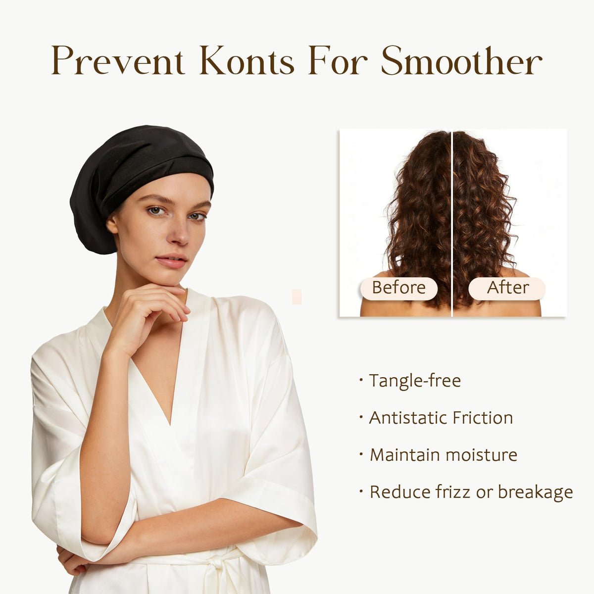 NICPOO Silk Satin Bonnet Hair Wrap displayed on a table