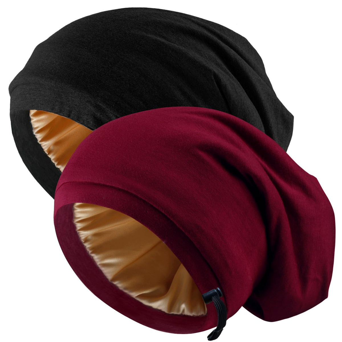 NICPOO Silk Satin Bonnet Hair Wrap front view in black