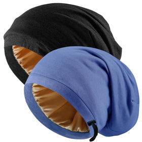 NICPOO Silk Satin Bonnet Hair Wrap front view in black