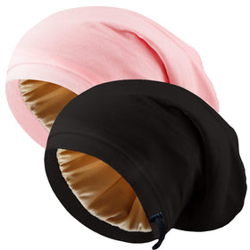 NICPOO Silk Satin Bonnet Hair Wrap front view in black