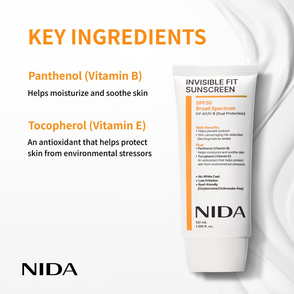 NIDA Invisible Fit Sunscreen SPF 50 application on skin