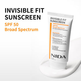 NIDA Invisible Fit Sunscreen SPF 50 back view showing ingredients
