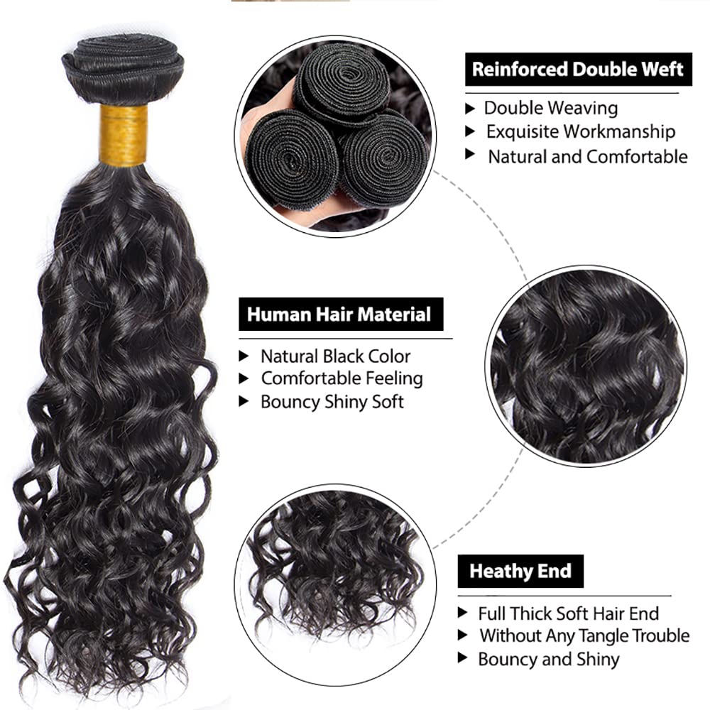 NiegMeag 300g Water Wave Human Hair Bundle showing natural black colour