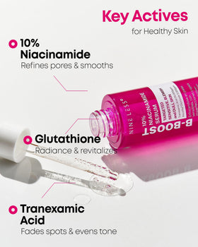 NINELESS B-support 10% Niacinamide Serum application on skin