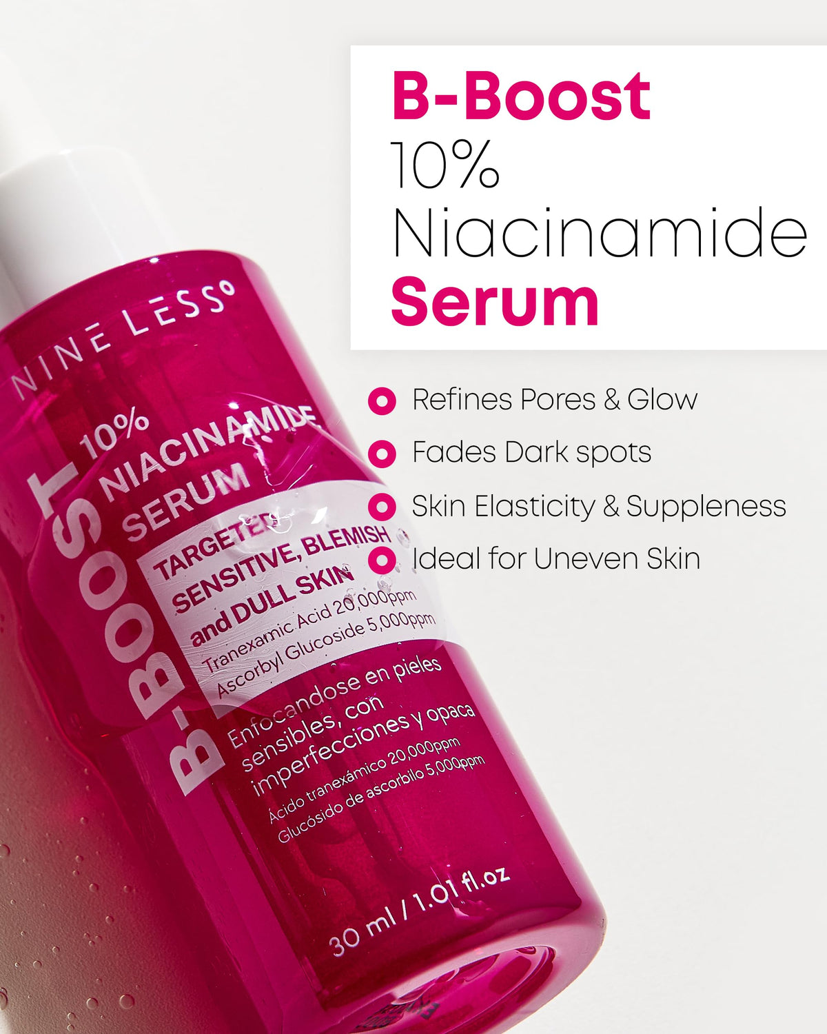 NINELESS B-support 10% Niacinamide Serum bottle close-up