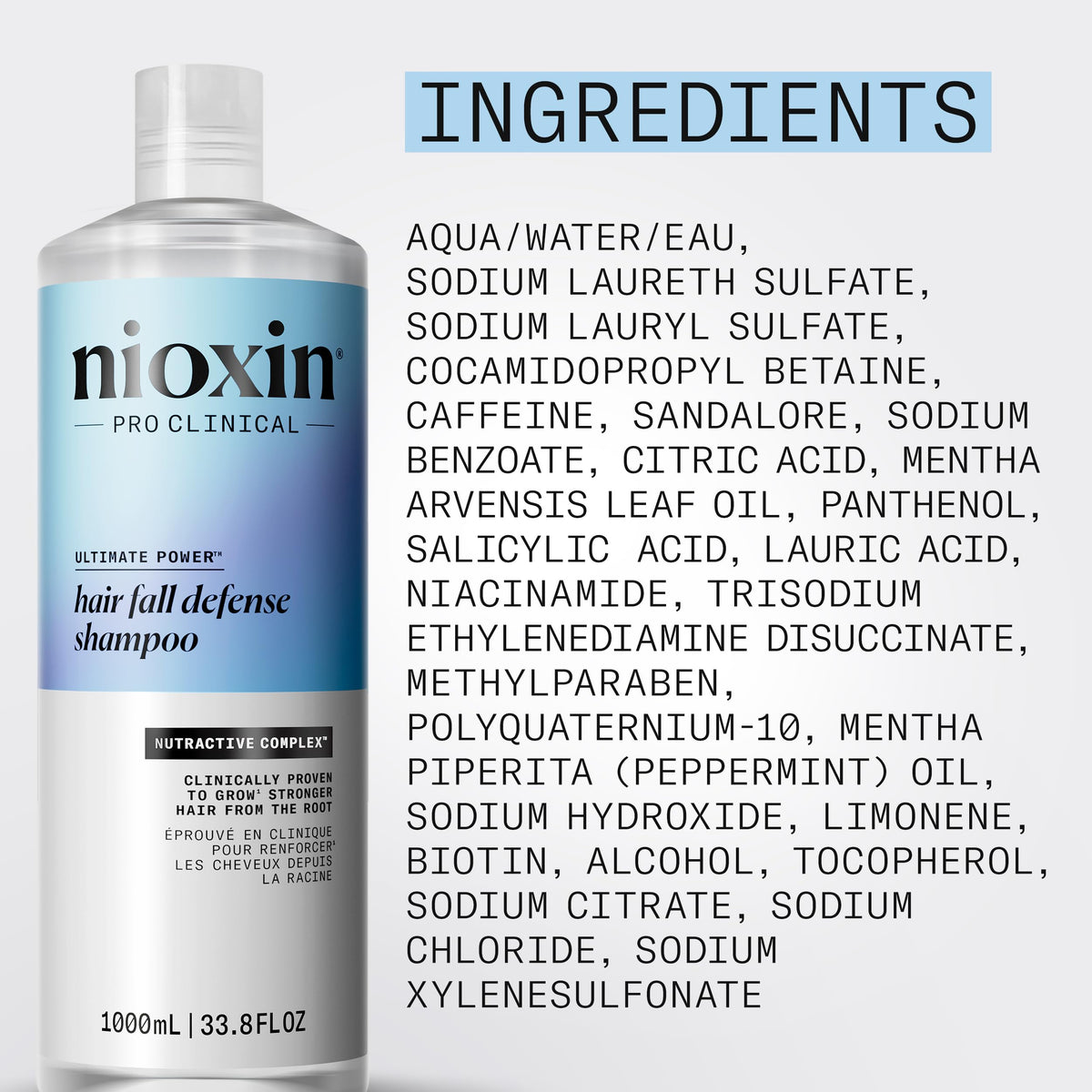 NIOXIN Hair Fall Defense Shampoo close-up of bottle