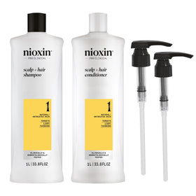 NIOXIN Shampoo & Conditioner Duo Set front view with pumps