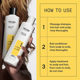 NIOXIN System 1 Hair Care Kit with natural hair background