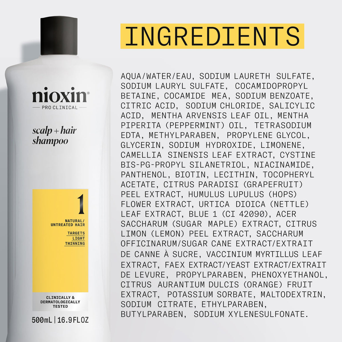 NIOXIN System 1 Thickening Shampoo 558g in bathroom setting
