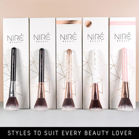 Niré makeup brushes arranged neatly on a countertop