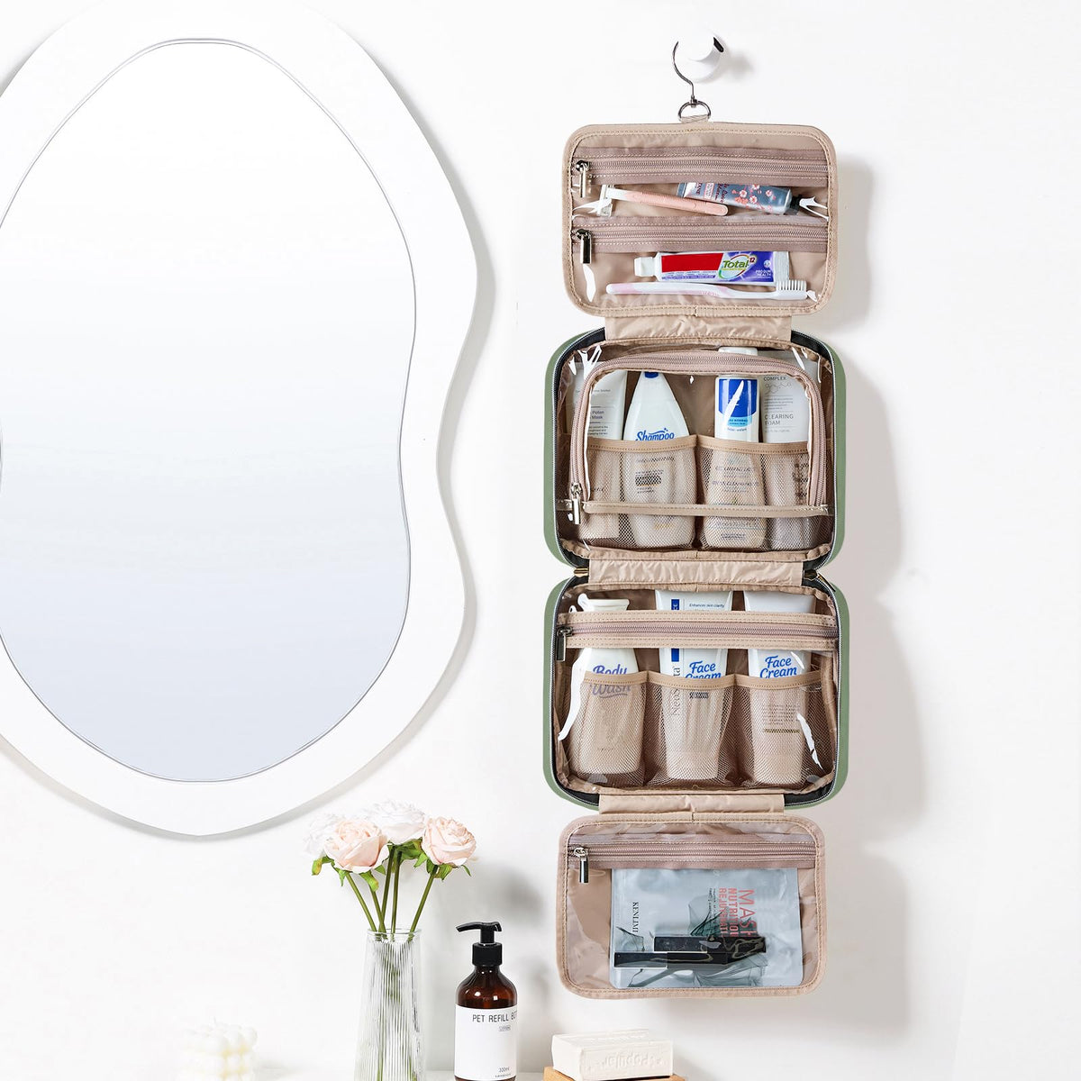 NISHEL Travel Toiletry Bag compact size folded