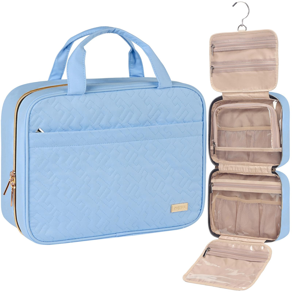 NISHEL Travel Toiletry Bag front view showing compartments