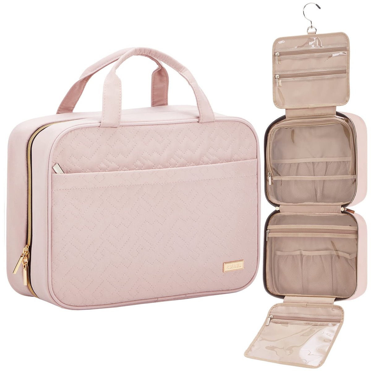 NISHEL Travel Toiletry Bag front view with compartments open