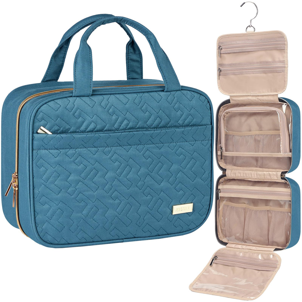 NISHEL Travel Toiletry Bag front view with compartments open