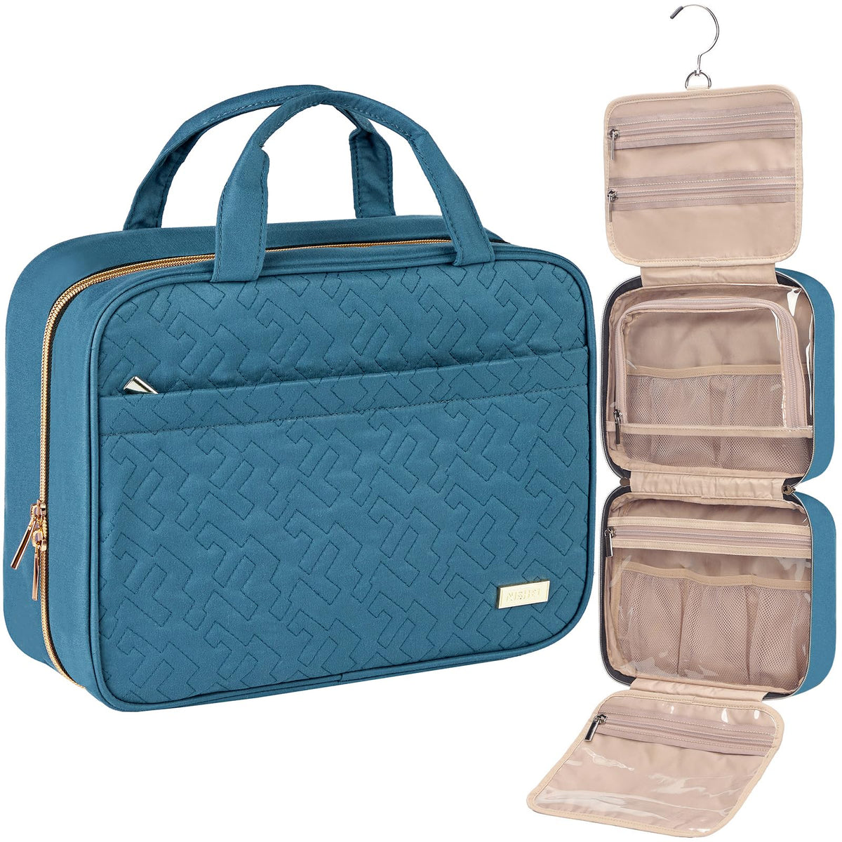 NISHEL Travel Toiletry Bag front view with compartments open