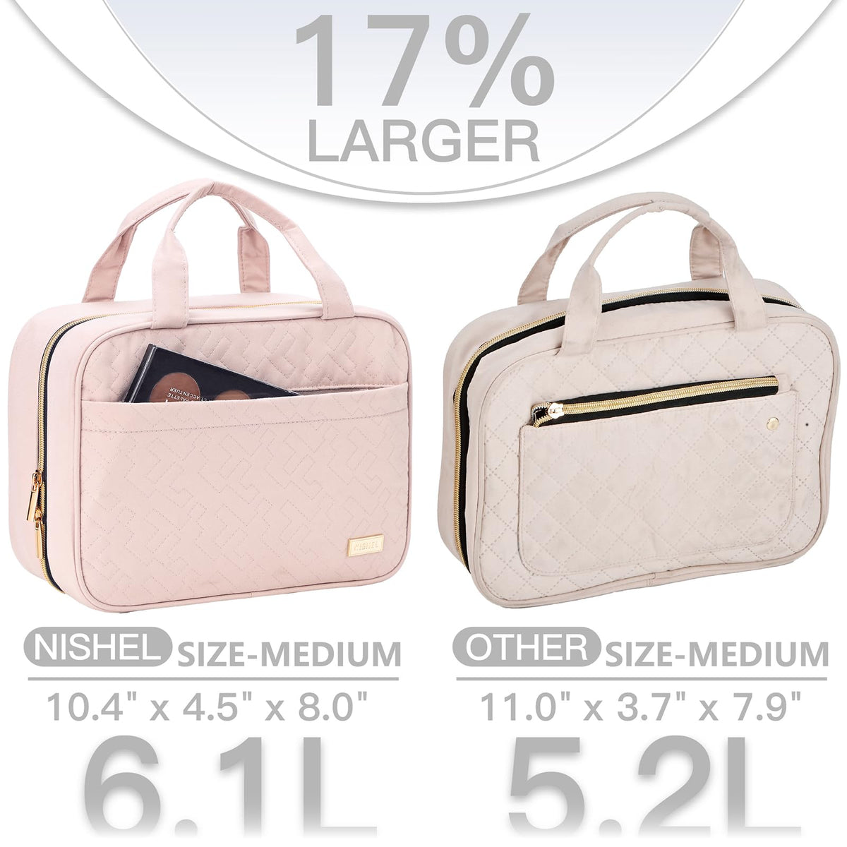 NISHEL Travel Toiletry Bag hanging from a hook