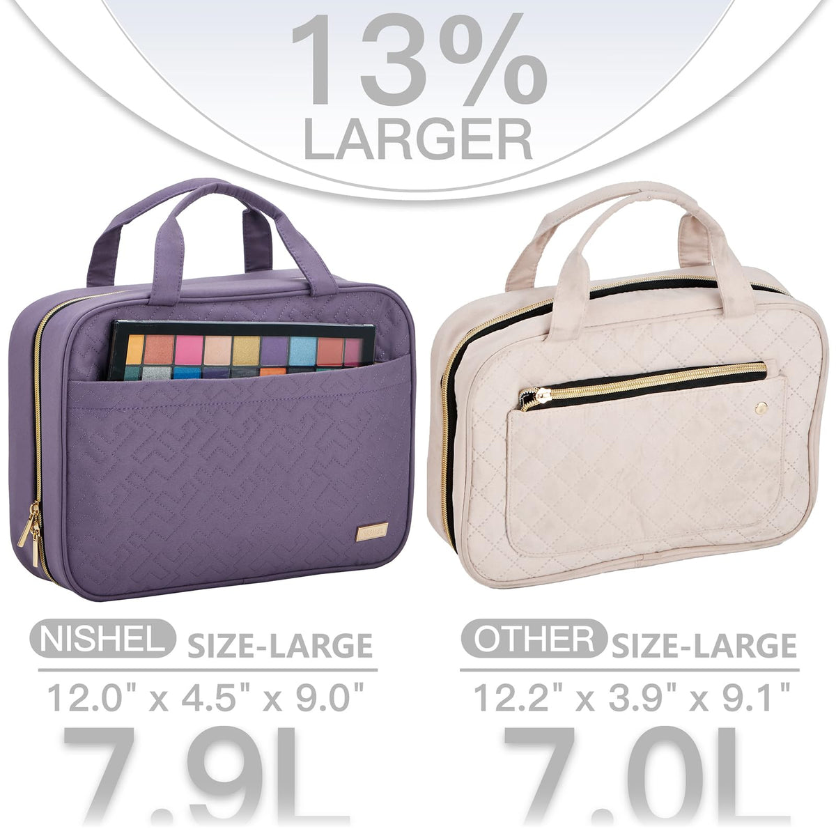 NISHEL Travel Toiletry Bag hanging from a hook