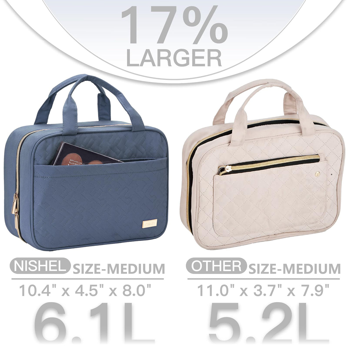 NISHEL Travel Toiletry Bag hanging in bathroom