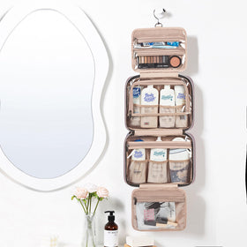 NISHEL Travel Toiletry Bag hanging with toiletries inside