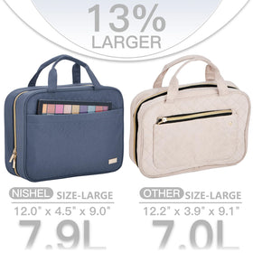 NISHEL Travel Toiletry Bag open showing interior organization
