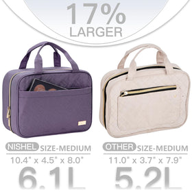 NISHEL Travel Toiletry Bag open showing transparent window