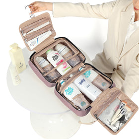 NISHEL Travel Toiletry Bag open with compartments