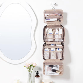 NISHEL Travel Toiletry Bag opened showing compartments