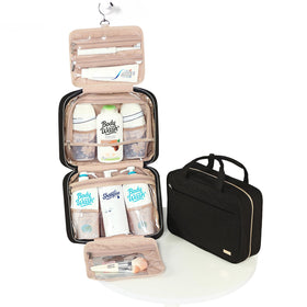 NISHEL Travel Toiletry Bag packed with full-sized toiletries