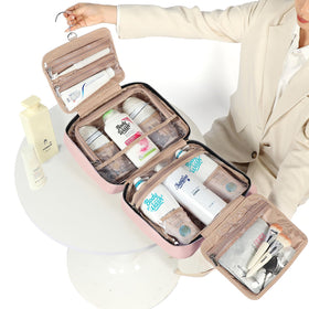 NISHEL Travel Toiletry Bag showing compartments open