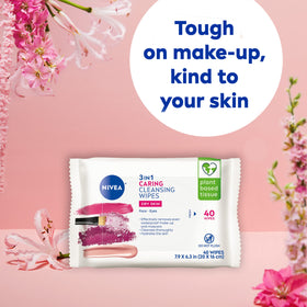 NIVEA 3in1 Caring Cleansing Wipes with Almond Oil ingredients highlighted