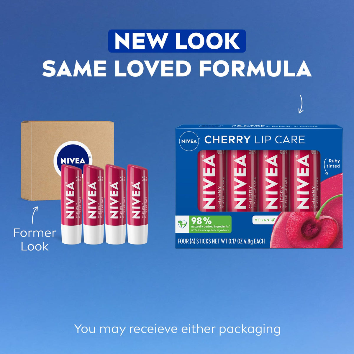 NIVEA Cherry Lip Care packaging with shea butter and cherry flavour