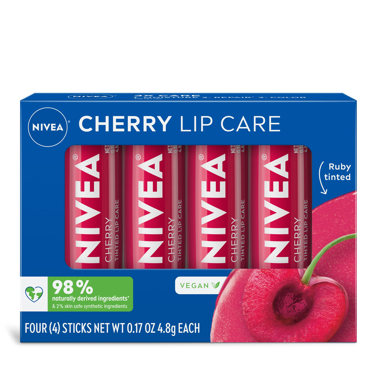 NIVEA Cherry Lip Care tinted lip balm front view