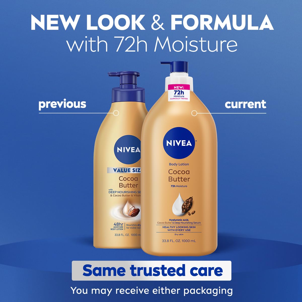 NIVEA Cocoa Butter Body Lotion pump bottle side view