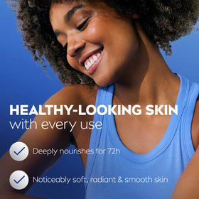 NIVEA Cocoa Butter Body Lotion with pump in hand