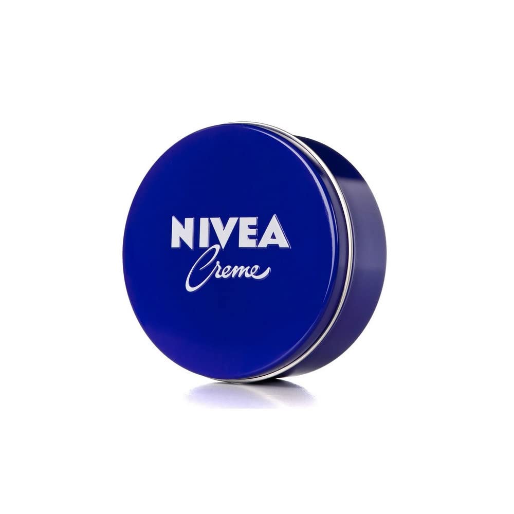 NIVEA cream metal tin with lid open showing the cream inside