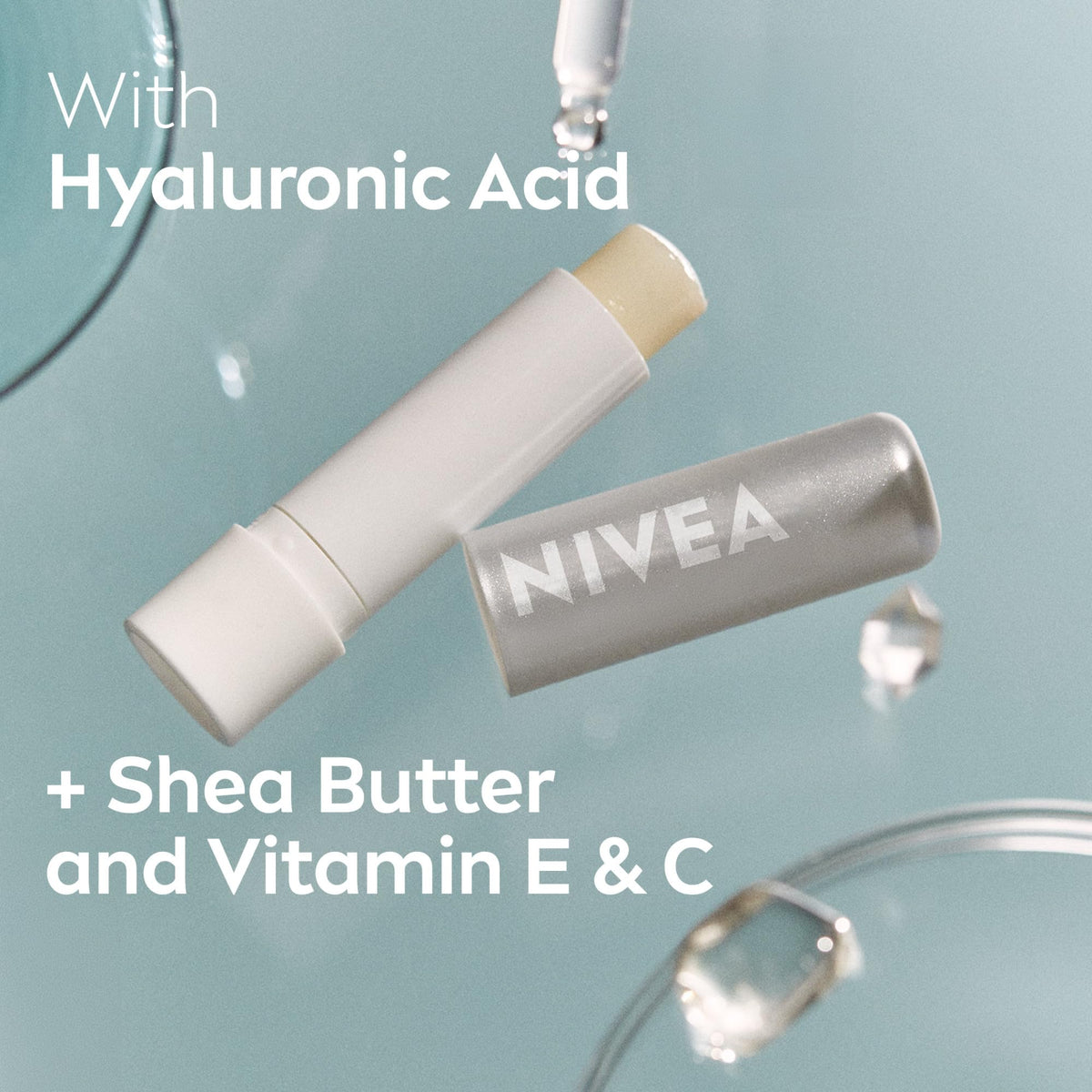 NIVEA Dewy Lip Care with Hyaluronic Acid applied on lips